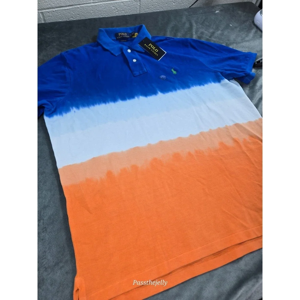 New Polo Ralph Lauren‎ Polo Shirt Mens Medium Tie Die Ombre Preppy Navy